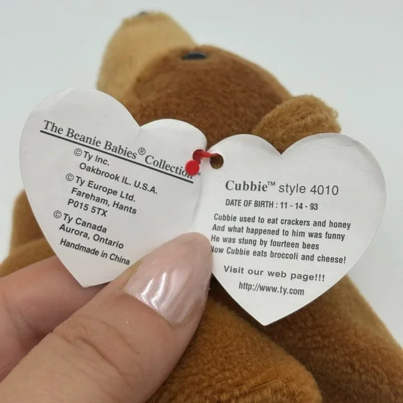 TY CUBBIE NWT Retired 1993 Original-9 Beanie Babies, 4th Generation, PVC Pellets - Picture 7 of 11